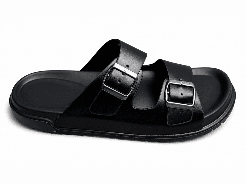 Double-Buckle Flat Casual Slide